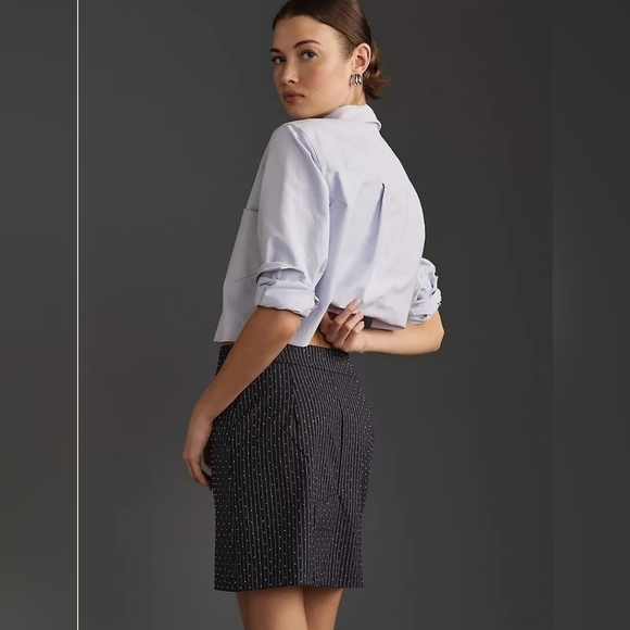 Anthropologie Essentiel Antwerp Faskia Mini Skirt in Navy Pinstripe Sz 12 NWT - Picture 3 of 14